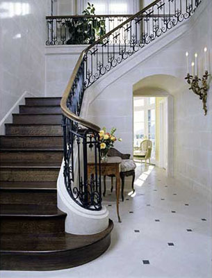 Entry Stair with custom wrought iron handrail
