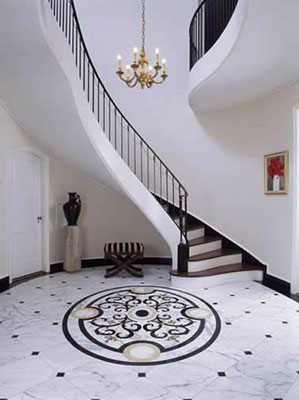 Entry Hall with new marble inlay floor