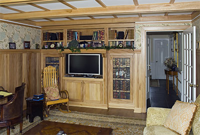 Sycamore panelling and cabinetry in the Den