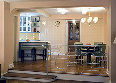 A Custom Aluminum Railing has been designed for the Living Room step down